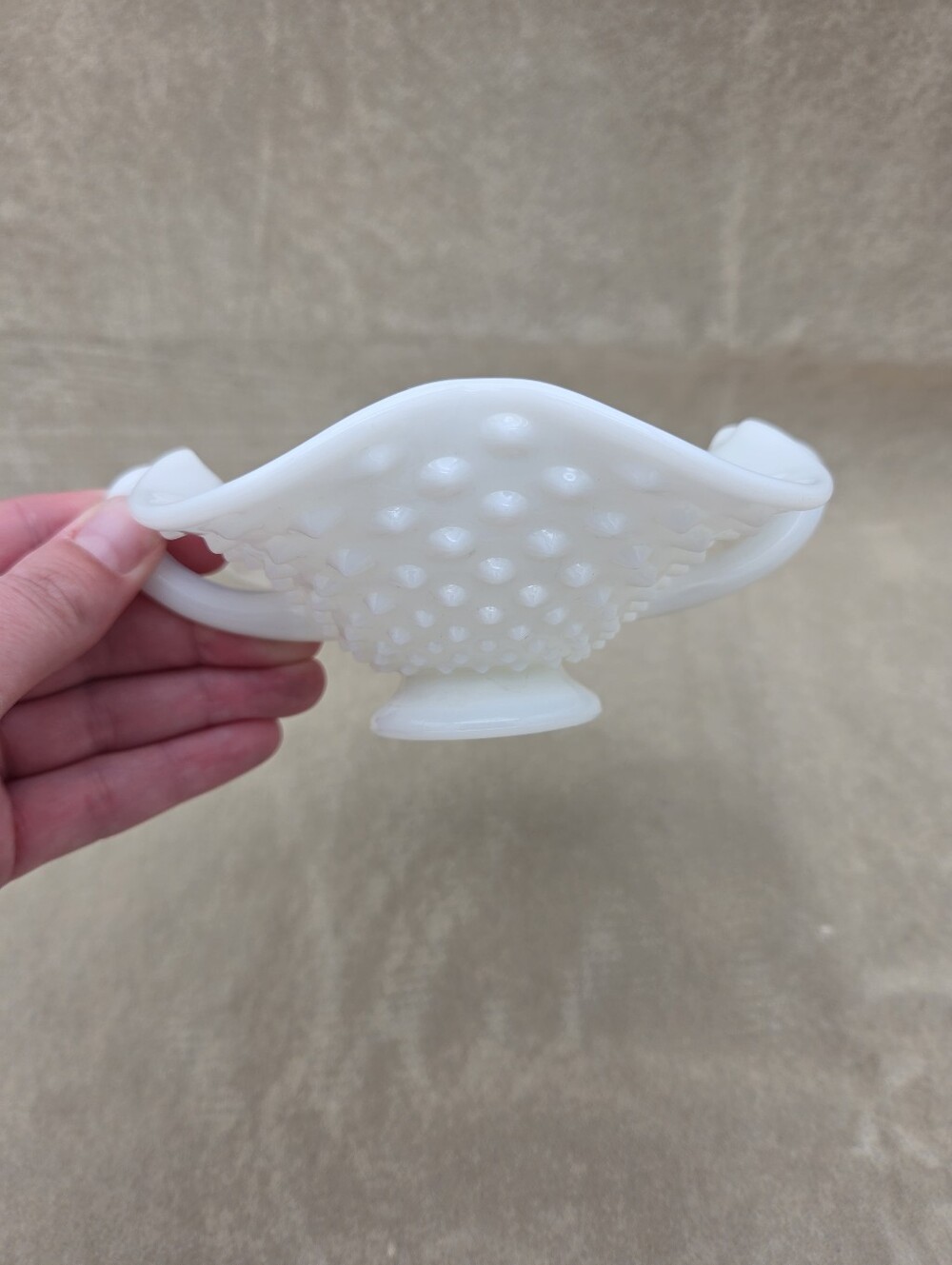 Vintage Ruffled Milk Glass White Hobnail Bowl Christmas Holiday Decor